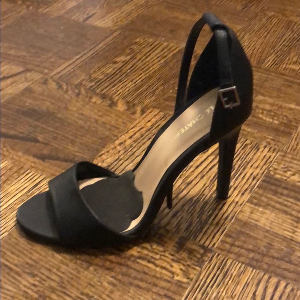 Black high heeled sandals